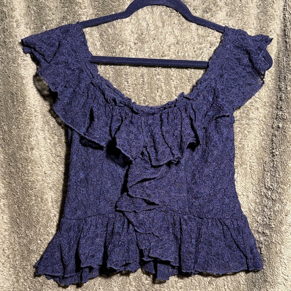 Astr Black Lace Ruffle Off-Shoulder Top